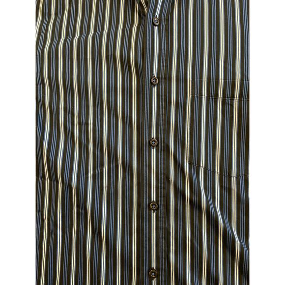 Bugatchi Uomo Mens Medium Long Sleeve Button Up All Cotton Blue White Stripe - Picture 7 of 12